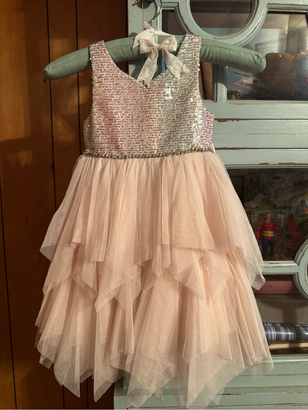 Girls' Pink Lt Green Sequin & Tulle Party Dress Size 5 American Princess C3